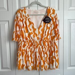 Ava & Viv New Orange and White Geometric Blouse Sz 1X